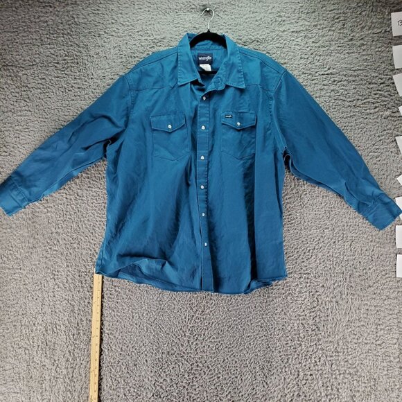 Wrangler Shirt Mens Big 4X Blue Long Sleeve Button-Up Brushpopper Pearl Snap - Picture 1 of 8